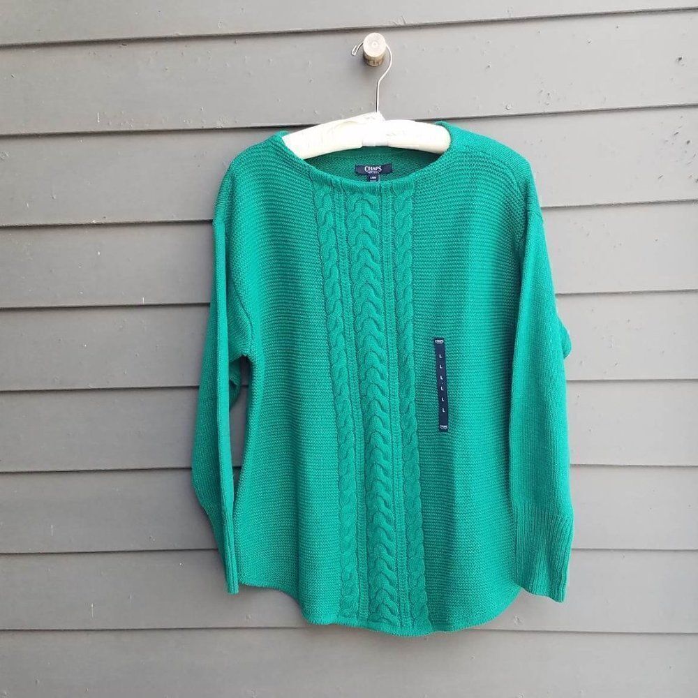 NWT Chaps Green Cable Knit Cotton Blend Sweater size Large - Picture 6 of 6